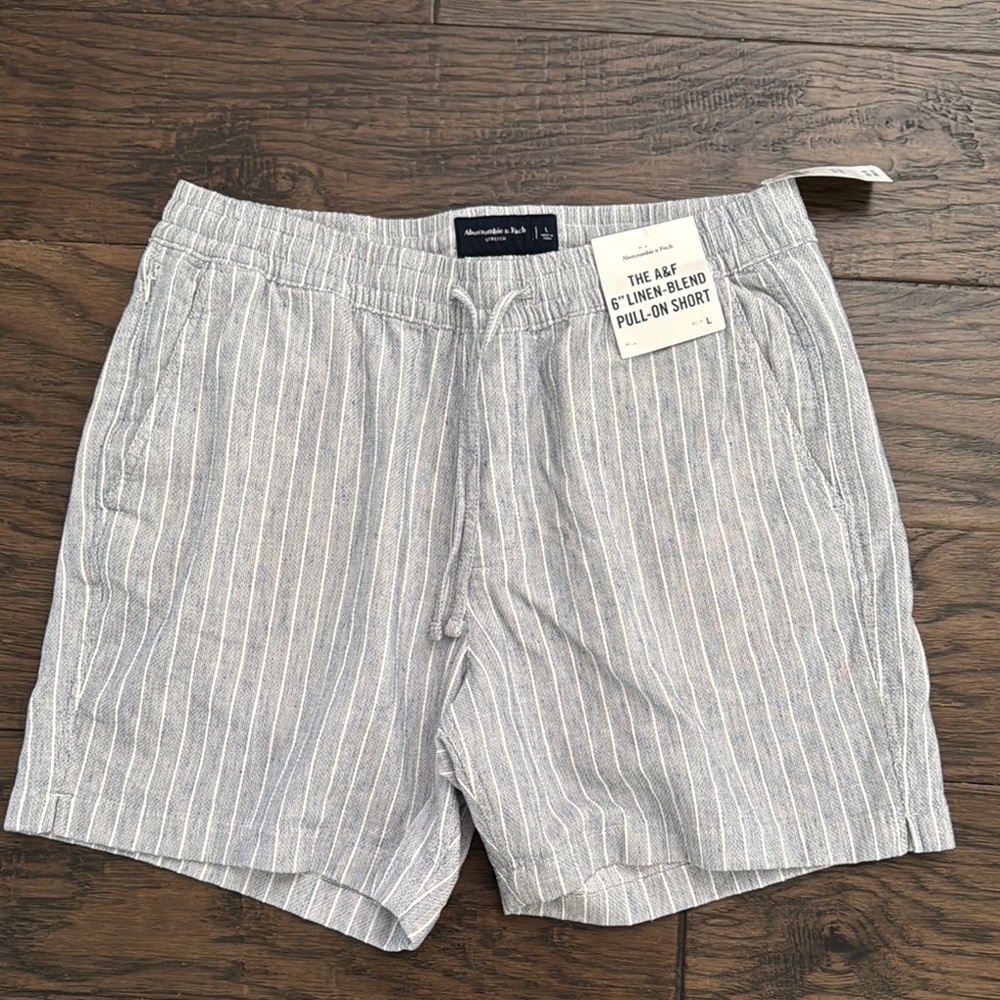 Abercrombie & Fitch Gray Striped Linen-Blend Shorts